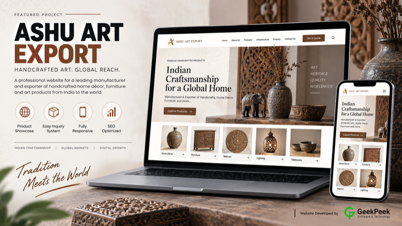 Ashu Art & Export website - built by GeekPeek